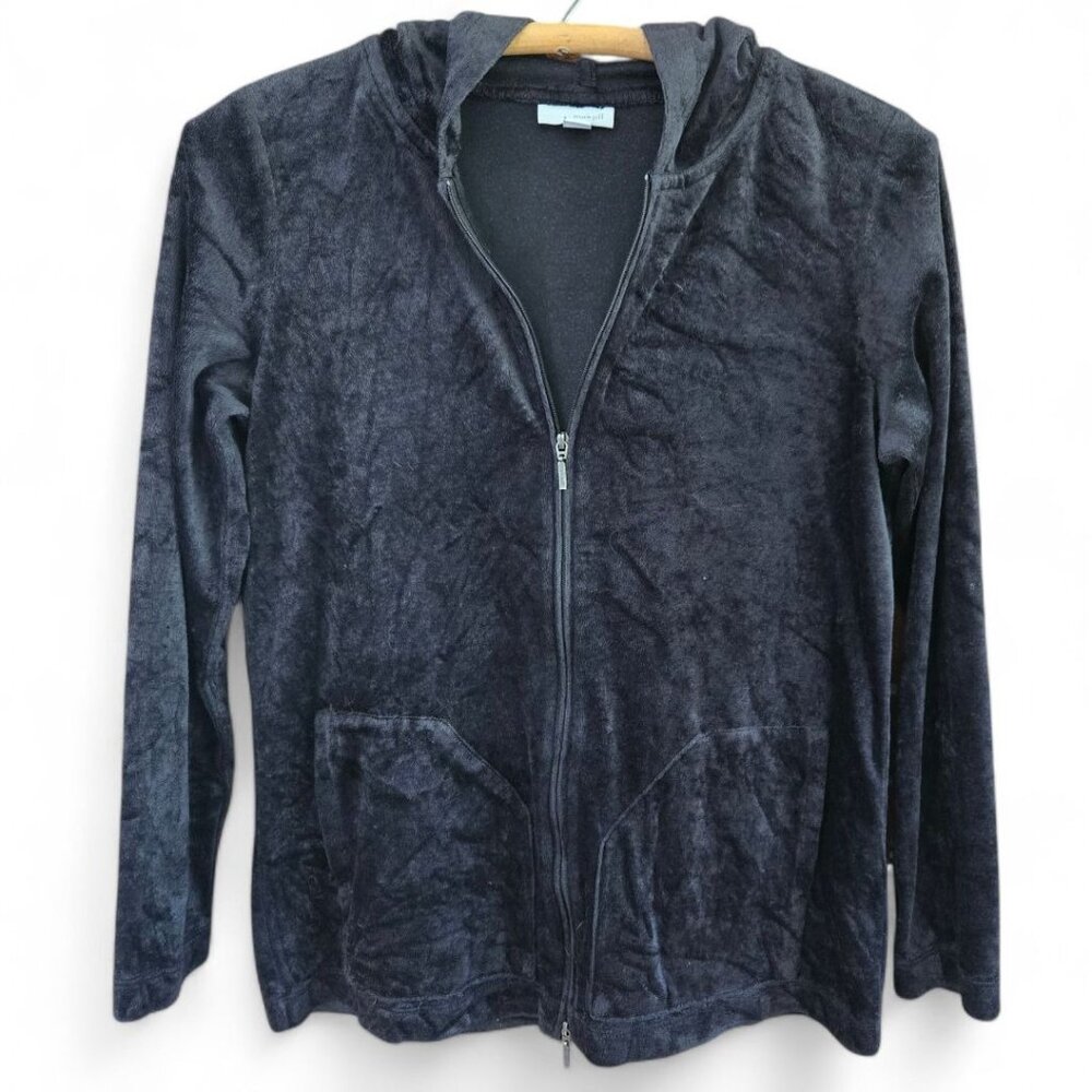 J.Jill Pure Jill Velour Hoodie Jacket XS Petite Zip Front Pockets Black